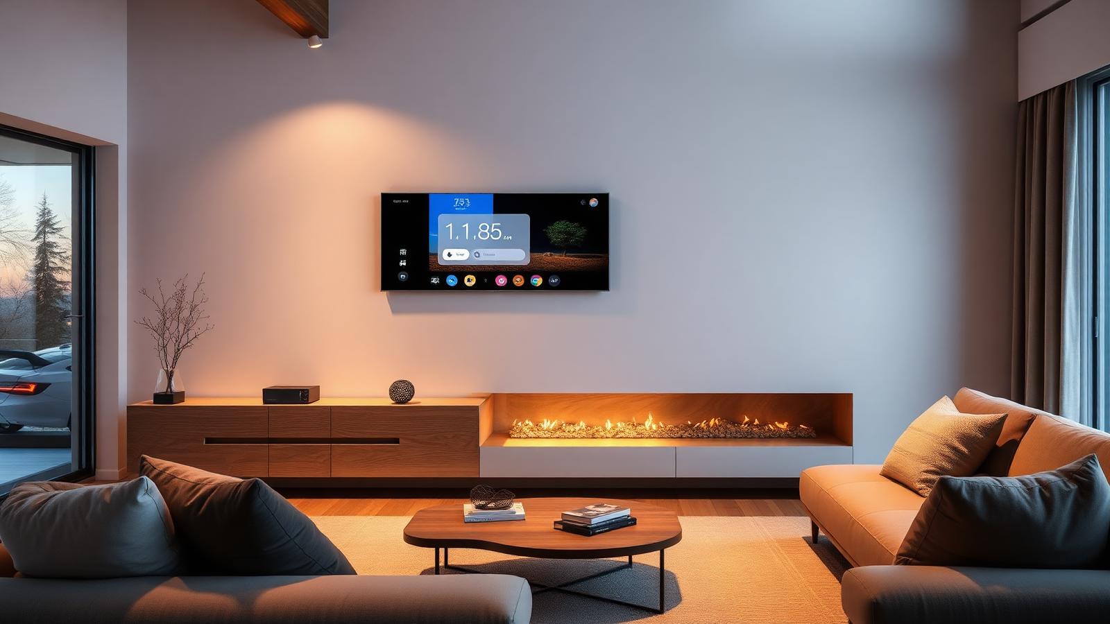 Slim wonen met domotica touchscreen in moderne woonkamer